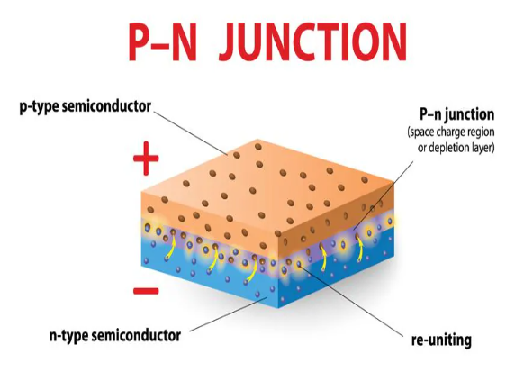 該圖像是 PN 結的藝術描繪，說明了光電二極管的耗盡區。